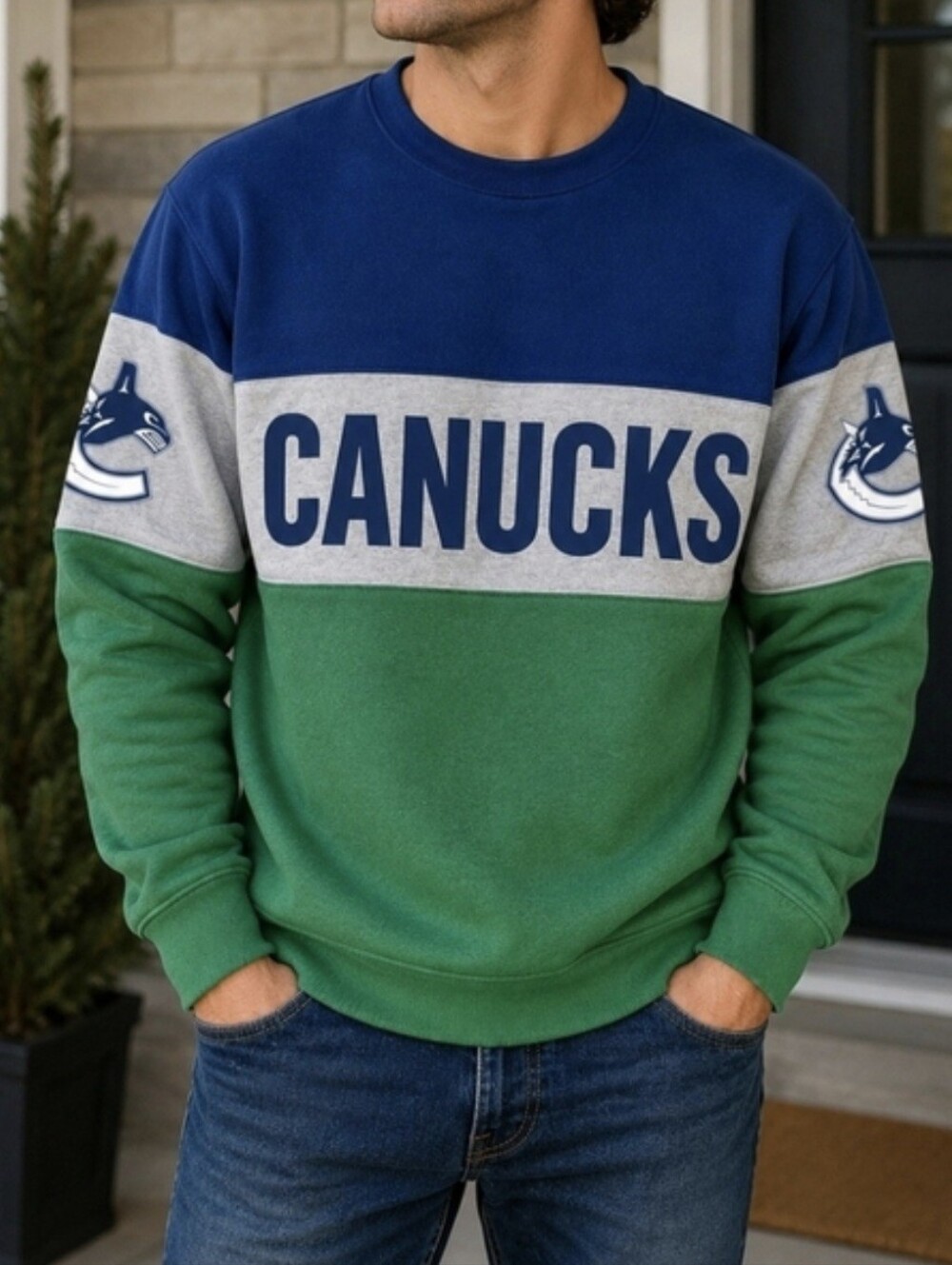 Vancouver Canucks NHL Colourblock Crewneck Sweatshirt Hockey Pullover Apparel M
